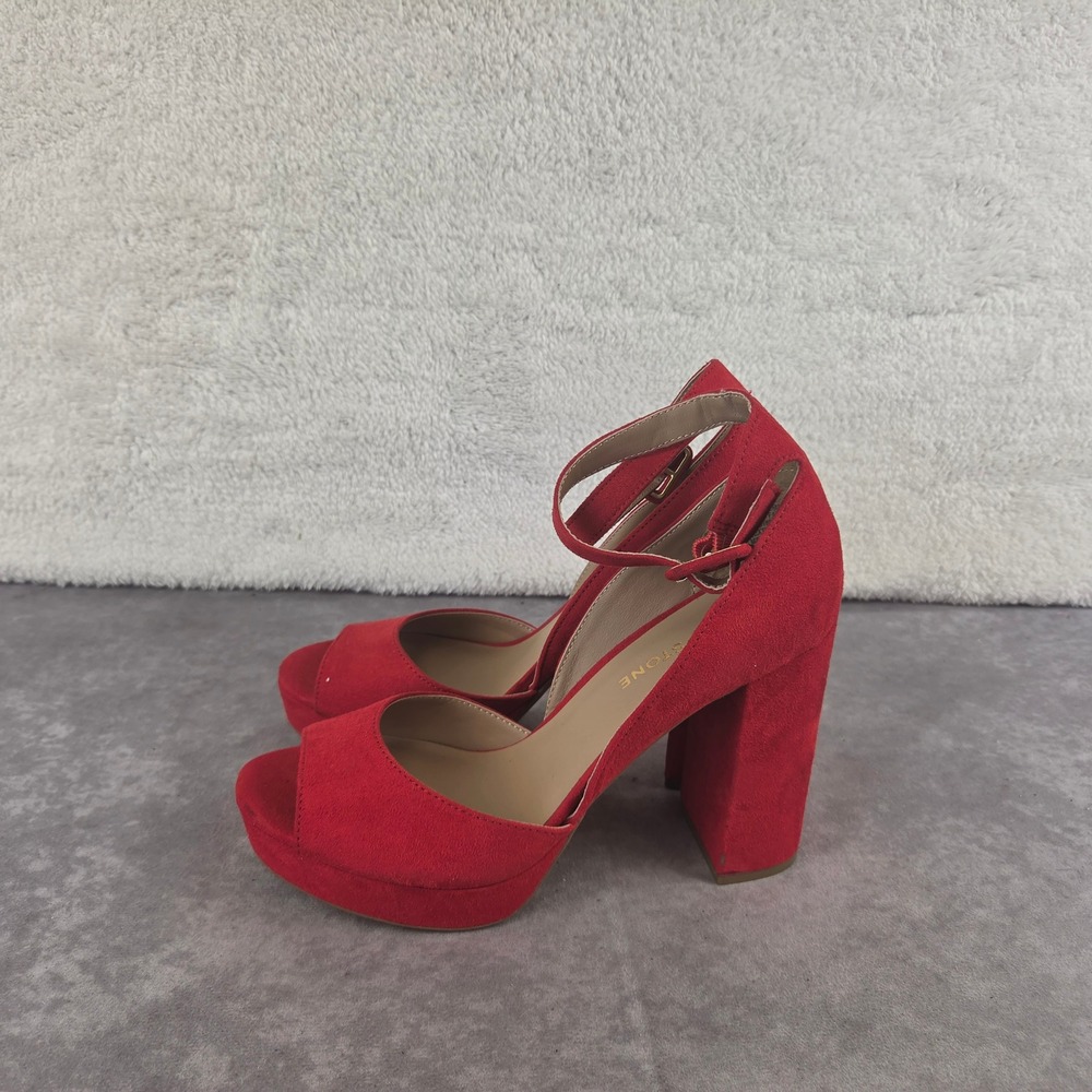 Sun + Stone Womens Red Faux Suede Platform Block Heel Ankle Strap Sandals 7.5